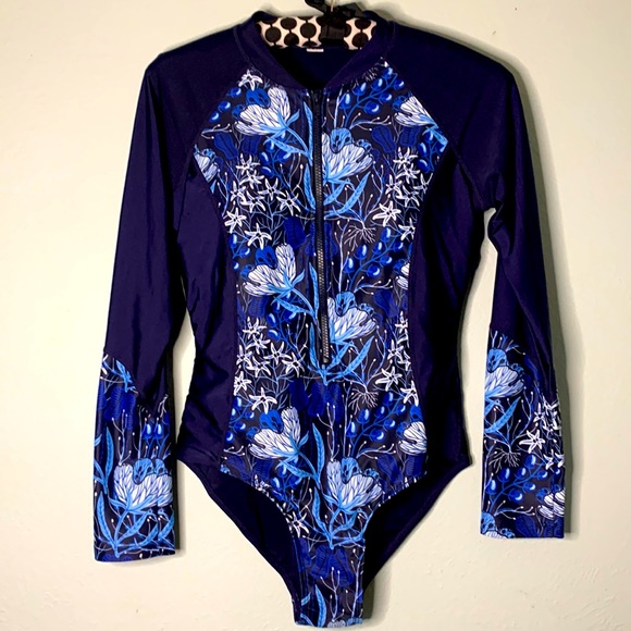 Other - Navy blue floral long sleeve swimsuit, sun protection